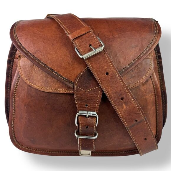 Komal’s Passion Leather Saddle Bag Crossbody Buffalo Leather Rustic Handmade - Picture 13 of 13